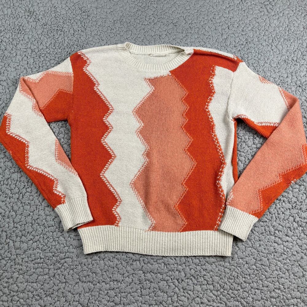 Lavender J Abstract Knit Sweater Womens Small Orange Aztec Quilted